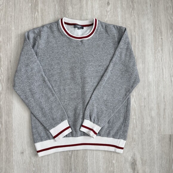 Mountain Ridge Men's Small Crewneck Sweatshirt Heather Grey Varsity Stripe Trim - Picture 1 of 11